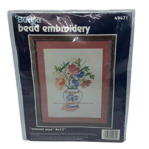 Vintage Bucilla Bead Embroidery Kit "Oriental Vase" 9" X12" Beaded Cross Stitch